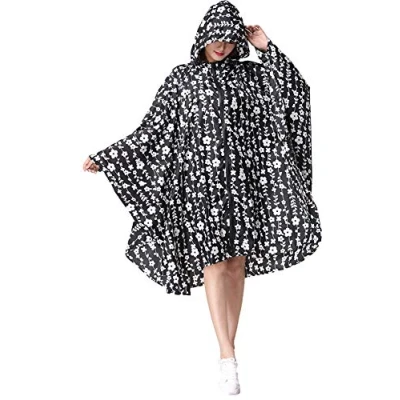 Afbeelding van NUUR Vrouwen Regen Poncho Jas Waterdicht Lichtgewicht Herbruikbare Wandelen Regenjas Met Capuchon Voor Fiets Moto, Roze Bloem, one size