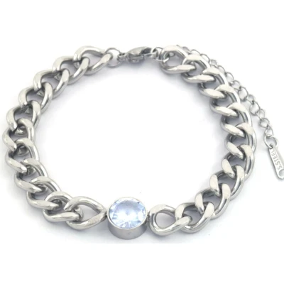 Afbeelding van Armband Dames Zirkonia RVS Lengte 17 21 cm Goudkleurig en Wit