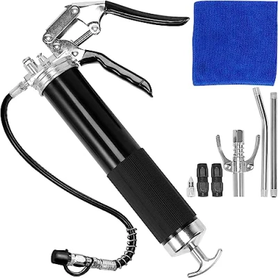 Afbeelding van VEVOR Vetpistool, 6000 PSI Heavy Duty Pistol Grip Vetpistoolkit met 14oz belasting, 19,69 inch flexibele slang, 2 platte koppelingen, 1 puntige koppeling en stijve metalen buizen