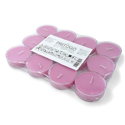 Afbeelding van Pritogo Maxi geurtheelichtjes (12 stuks roze roos) kunststof hoes 4 uur brandtijd theelichtjes XXL Ø 5,8 x 2,3 cm
