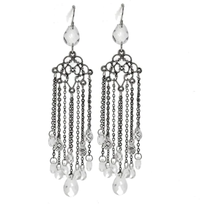 Afbeelding van Behave Oorbellen hangers zilver kleur met transparante details