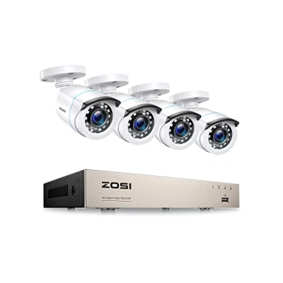 Afbeelding van ZOSI CCTV 1080P HD videobewakingssysteem H.265+ DVR recorder plus 4 buitencameraset van 2 MP zonder harde schijf, 20 m IR nachtzicht, weerbestendig