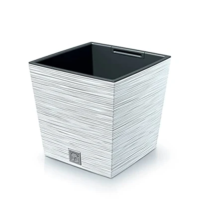 Afbeelding van Prosperplast Plantenpot/bloempot Furu Stripes voor buiten kunststof wit vierkant D24 x H23.5 cm Plantenpotte