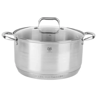 Afbeelding van Kookpan inductie, 24 cm, 6,1 l, roestvrij staal, pan met glazen deksel, geschikt voor alle warmtebronnen, handvat niet heet, als soeppan, pastapan, spaghettipan