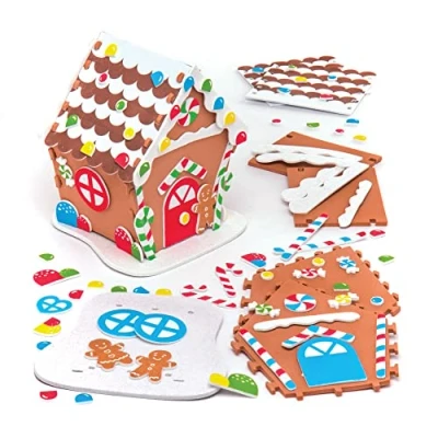 Afbeelding van Baker Ross AR698 schuimrubber peperkoekhuiskits creatieve kerstkunst en knutselbenodigdheden voor kinderen om te knutselen decoreren (verpakking van 2),gesorteerd