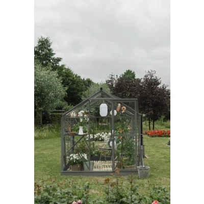 Afbeelding van Royal Well tuinkas Mary 2 met veiligheidsglas en fundering groengrijs