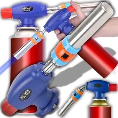 Afbeelding van Retoo Flambeerbrander, keukenbrander, branderopzetstuk, gasbrander, bunsenbrander, soldeerbrander, 1300 C, vlam voor de keuken, thuis, crème, brulée, gebak, desserts, camping, roestvrij staal, blauw