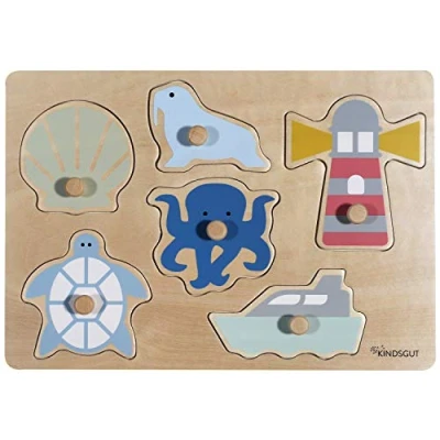 Afbeelding van Kindsgut houten inlegpuzzel, kinderpuzzel, hoogwaardig speelgoed, minimalistisch design met moderne kleuren, speelplezier, puzzel, cadeau idee, oceaan