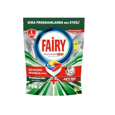 Afbeelding van Fairy Platinum Plus Complete vaatwastabletten, 40 tabletten, citroen, met anti saaie technologie en spoelhulp, effectief in korte cycli