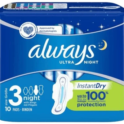 Afbeelding van Always Ultra Night (Maat 3) Maandverband Met Vleugels x10