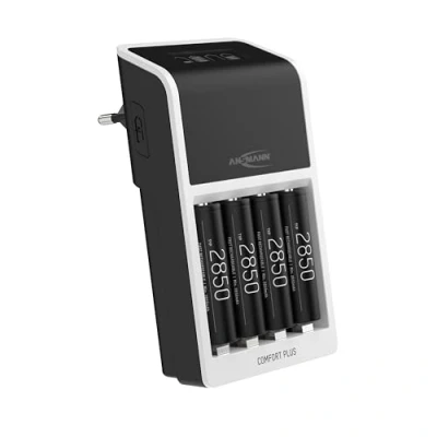 Afbeelding van ANSMANN Comfort Plus batterijlader + 4x AA 2800mAh oplaadbare batterijen compatibel voor 1 4 NiMH Micro AAA/Mignon of 2 AAA/AA en een 9V E Block snellader