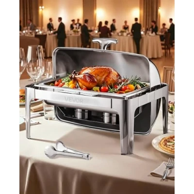 Afbeelding van VEVOR Chafing Dish Set Voedselwarmer Roestvrij Staal 8.5L 1 Container Rolltop Zilver