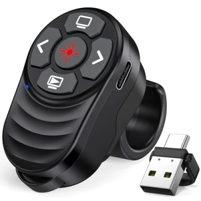 Afbeelding van Vingerring, presentatie Clicker, oplaadbaar, 2 in 1 USB Type C Powerpoint afstandsbediening met volume, draadloze presentator voor Mac, computer, laptop