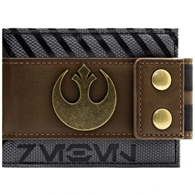 Afbeelding van Star Wars Rogue One Rebel Met Knop Metalen Embleem Portemonnee/Beurs Bi Fold ID &amp; Kaarthouder, Bruin