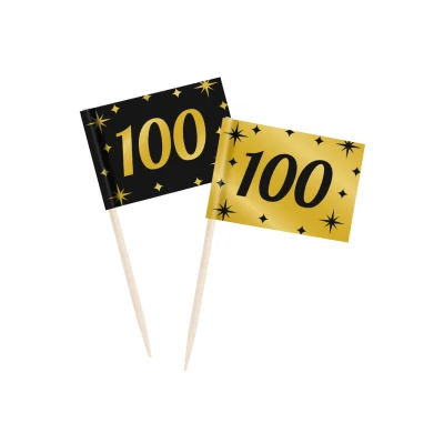 Afbeelding van Coctail Prikkers 100 jaar Classy 6,5cm 50 stuks