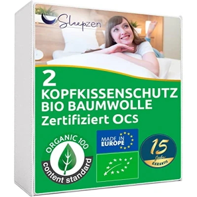 Afbeelding van Matrasbeschermer, absorberend, 50 x 80 cm, biologisch katoen, OCS® gecertificeerd, niet waterdicht, 2 stuks, gemaakt in Europa, ademend katoenen fleece, kussenhoes, envelop