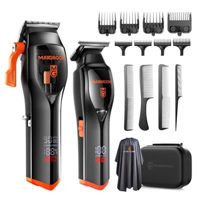 Afbeelding van MAXGROOM Professionele tondeuse voor mannen eersteklas en trimmer set met magneetmotor, 9000 tpm, DLC mesjes, snoerloos, ergonomisch ontwerp, luxe verpakking harde reiskoffer