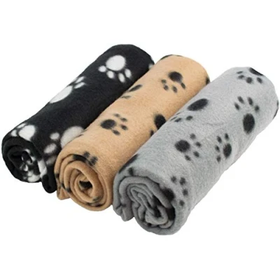 Afbeelding van YIQI pootafdruk huisdierdeken voor hond of kat, zachte afwerking, zware winterdeken, fleece deken gezellig kattenbed, pootafdrukken mat 3 stuks (60 x 70 cm)