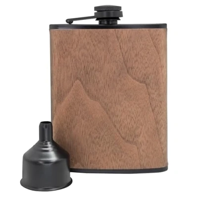 Afbeelding van VB VIN BOUQUET FIA 1277 heupkolf, roestvrij staal, houtdesign, 200 ml