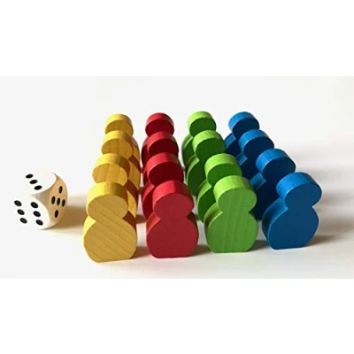Afbeelding van Spieltz speelfiguren set van hout voor Ludo. grote bekleefbare 21x34x8 mm, 4 x figuren + 1 dobbelsteen