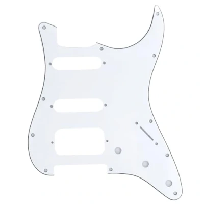 Afbeelding van Musiclily Pro 11 Schroefgaten Ronde Hoek HSS Gitaar Strat Slagplaat voor USA/Mexicaanse Stratocaster Humbucker Open Pickup, 3 laags Wit