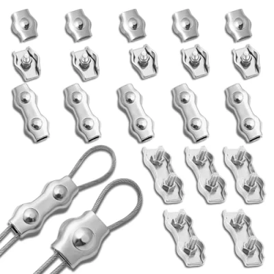 Afbeelding van Draadkabelklemmen, 3 mm, 20 stuks, 304 roestvrij staal, kabelklemmen, set M3, kabelverbinders, draadkabelclip, staalkabel, duplex, kabelklem voor touwen, draadkabel, waslijn, luifel, vastgezet