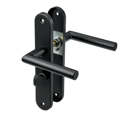 Afbeelding van Ostiumhome® Belluno Deurklink met WC slot Mat Zwart op Schild Rond Complete Set