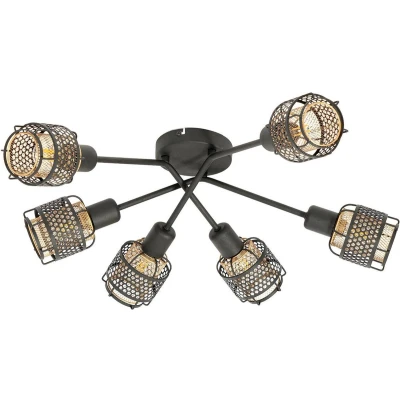 Afbeelding van Lindby plafondlamp 6lichts metaal H: 20 cm E14 zwart, goud