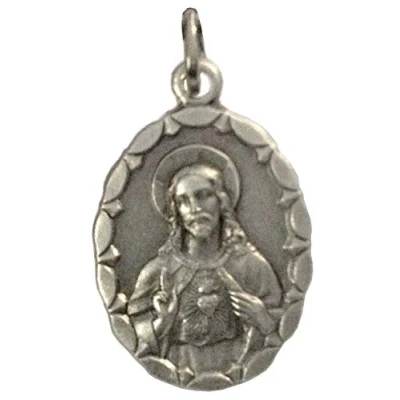 Afbeelding van Ovale medaille van het Heilig Hart Jezus en Maria (de twee heilige harten in een medaille), Metaal