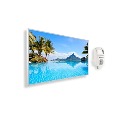 Afbeelding van Könighaus infraroodverwarming met fotomotief 1200 Watt + slimme thermostaat &amp; app Energiebesparende infrarood wandverwarming opdruk Wit frame (01. Bora eiland)