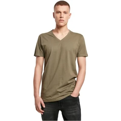 Afbeelding van Build Your Brand Heren T shirt Light Tee V hals, bovendeel met hals voor mannen in vele kleuren verkrijgbaar, maten S 5XL, olijfgroen, 4XL