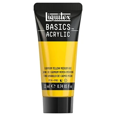 Afbeelding van Liquitex 8870454​ Basics acrylverf Cadmium Yellow Medium Hue, 22 ml tube, lichtecht, waterbestendig, voor het schilderen en decoreren van hout, metaal, keramiek, kunststof, canvas