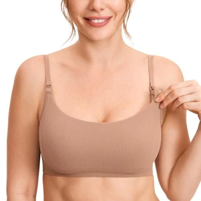Afbeelding van MOMANDA Vrouwen voedingsbeha zonder beugel Naadloos Geribd Bralette Sport Zwangerschap Verpleeg BH&#039;s Slapen Comfortabel Grind Beige S