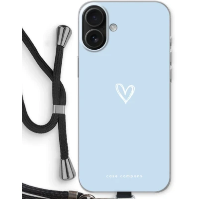Afbeelding van Case Company® hoesje met Koord geschikt voor iPhone 16 Plus Klein Hart Blauw Telefoonhoesje Zwart Bescherming aan alle Kanten en Over de Schermrand