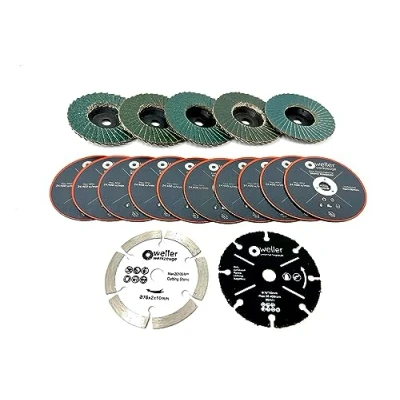 Afbeelding van WELLERWERKZEUGE I 17 delige accessoireset, diameter 76 x 10 mm, geschikt voor mini accu haakse slijper bijv. Bosch GWS 12 V 10,8 doorslijpschijven