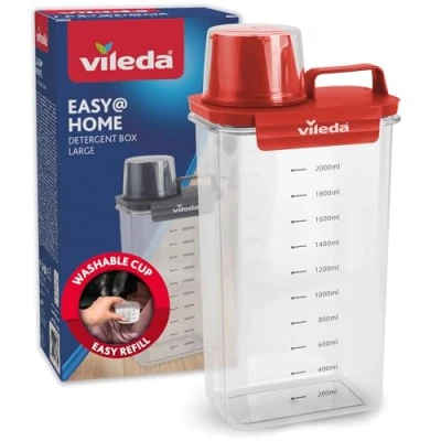 Afbeelding van Vileda Wasmiddelbox 2300 ml rood praktische opslag voor waspoeder inclusief maatbeker nauwkeurig doseren luchtdicht en ruimtebesparend