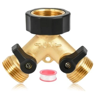 Afbeelding van Messing waterkraan spruitstuk tuinslang verdeler Y ventiel 2 weg 3/4 kraan splitter wasmachine slangconnector met afzonderlijke aan/uit ventielen adapter voor tuin