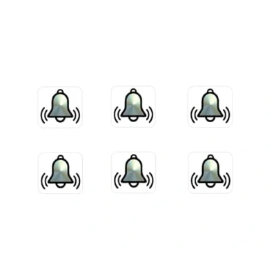 Afbeelding van Klokkenstickerset met 6 stuks stickers bel chroom look deurbel alarm (RP1/1) (20 mm)