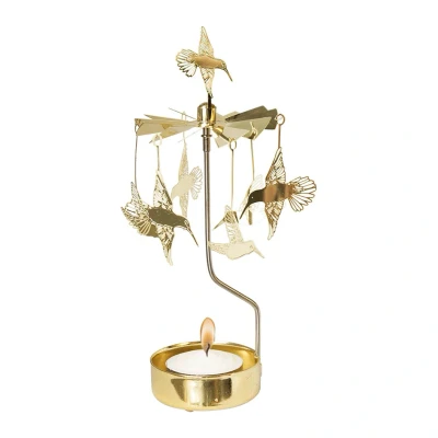 Afbeelding van Pluto Produkter Waxinelichthouder Rotary Draaiend Hummingbird Kolibrie Goud Ø7x17cm