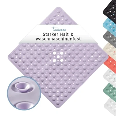 Afbeelding van Toniamo douchemat, antislip, 53 x cm, antislipmat voor douche, vierkant en antibacterieel, machinebestendig, BPA vrij, lavendel