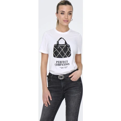 Afbeelding van ONLY Onlkita LIFE Tshirt print, Dames, Maat: Small, Bright white