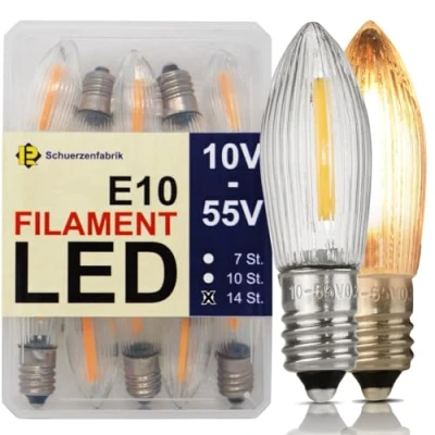 Afbeelding van 14x puntkaars E10 LED lampen filament universele reservelampen van 10 V tot 55 0,2 W 2200 K topkaars voor lichtketting en kaarsbogen