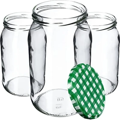 Afbeelding van KADAX Weckpotten, 900 ml, inmaakpot om in te doen, inmaakpotten voor schroefdeksel, inmaakpot, voorraadpot, conservenglas (8 stuks, groen geruit)