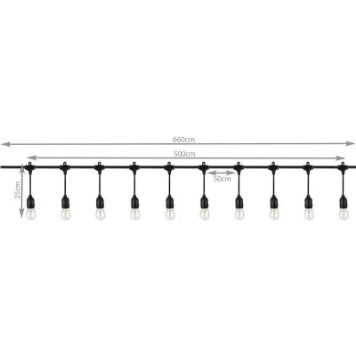 Afbeelding van Prikkabel met hanglampen 5 meter 10 lampen Warm wit 24V