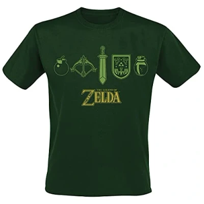Afbeelding van Henry Tiger Nintendo Legend OF Zelda Icons Tshirt print, Heren, Maat: XL, Bottle green