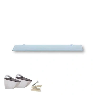 Afbeelding van Euro Tische Glazen Wandplank met Wit Glas, Plank voor Badkamers, Heldere Doucheplank 6mm ESG Veiligheidsglas en Metalen Beugels, Verschillende Maten (70 cm)