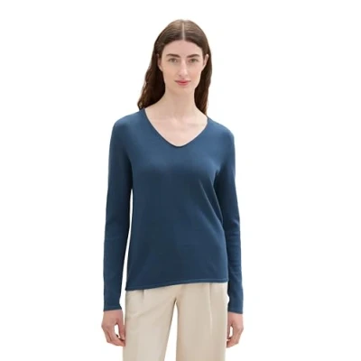 Afbeelding van TOM TAILOR 1012976 Basic gebreide trui voor dames, 26779 Nachttijd Blauw, XXS