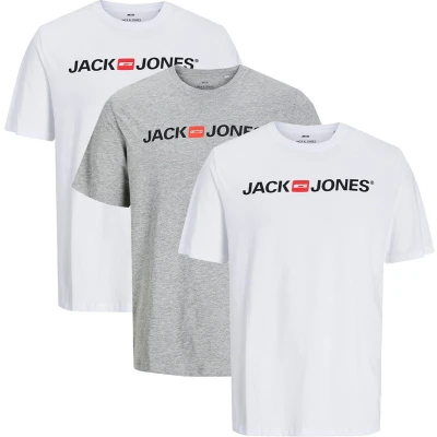 Afbeelding van Jack &amp; Jones 3 PACK Tshirt print, Heren, Maat: Medium, Weiß grau