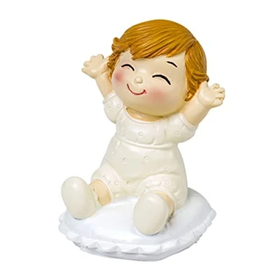 Afbeelding van mopec Figuur pastel bruidspaar met baby zittend, polyhars, ivoor, 5 x 8 cm