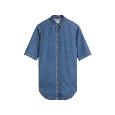 Afbeelding van Marc O&#039;Polo dames Mini blousejurk van denim in de kleur Indigo, maat: XS
